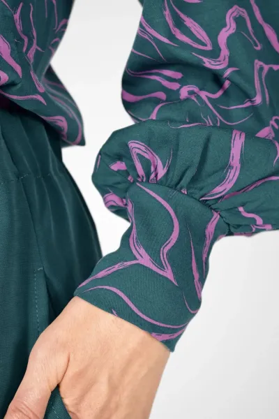 Viskose Bluse für Damen Langarm - Flieder Petrol Muster - Adrett