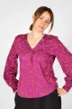 Viskose Bluse für Damen Langarm - Rot Violett Muster - Adrett