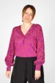 Viskose Bluse für Damen Langarm - Rot Violett Muster - Adrett