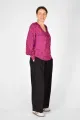 Viskose Bluse für Damen Langarm - Rot Violett Muster - Adrett