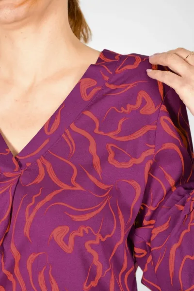 Viskose Bluse für Damen Langarm - Rot Violett Muster - Adrett