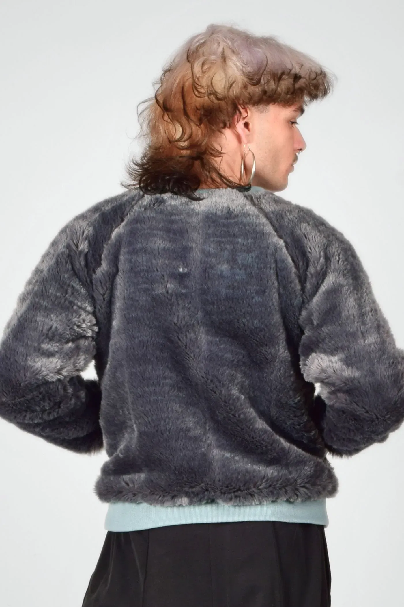 Graue Plüsch Blouson-Jacke für Damen - Kunstfell - Potatoes