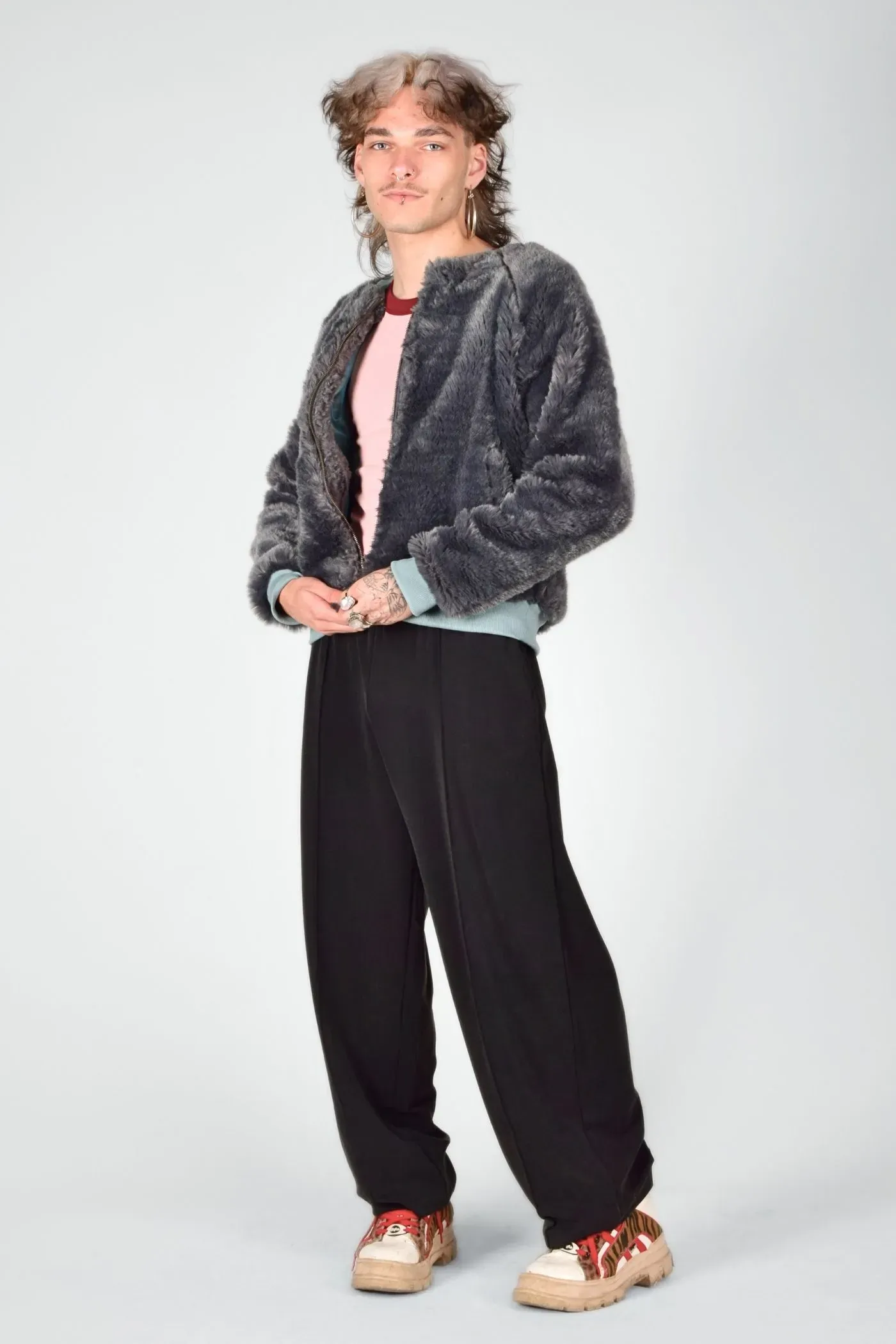 Graue Plüsch Blouson-Jacke für Damen - Kunstfell - Potatoes