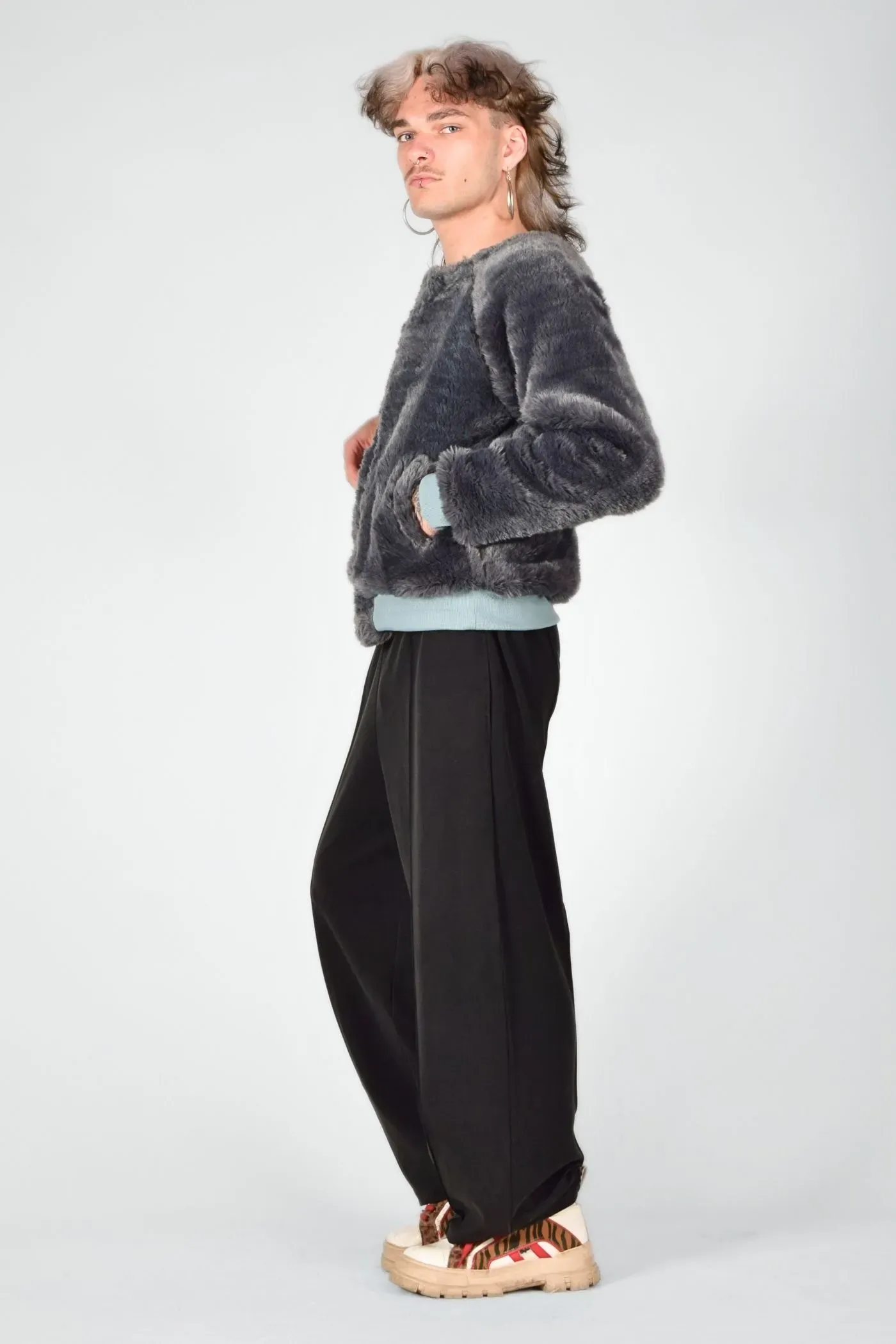 Graue Plüsch Blouson-Jacke für Damen - Kunstfell - Potatoes