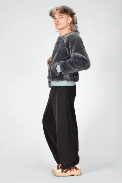 Graue Plüsch Blouson-Jacke für Damen - Kunstfell - Potatoes