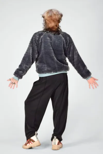 Graue Plüsch Blouson-Jacke für Damen - Kunstfell - Potatoes