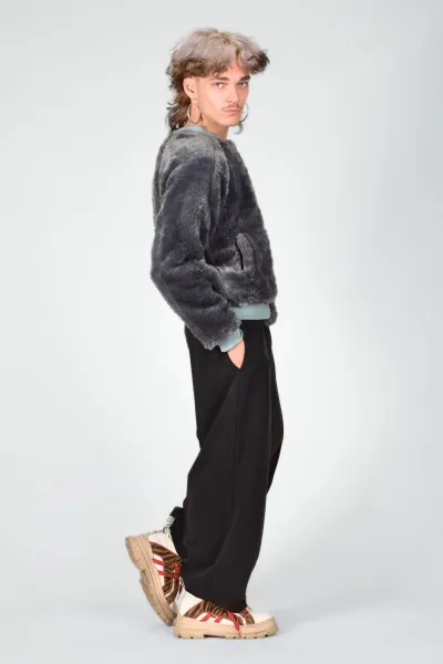 Graue Plüsch Blouson-Jacke für Damen - Kunstfell - Potatoes