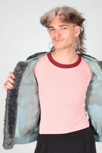 Graue Plüsch Blouson-Jacke für Damen - Kunstfell - Potatoes