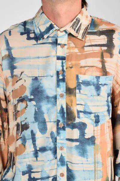 Herrenhemd aus Viskose im Aquarell-Style in Petrol Karamell