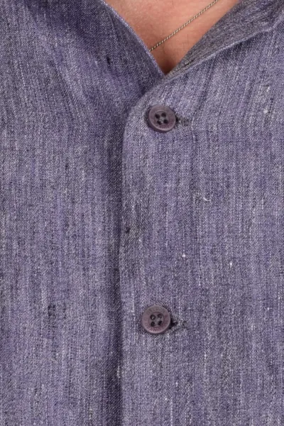 Kurzarmhemd für Herren Leinen-Baumwoll-Mix - blau lila meliert