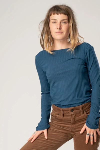 Langarmshirt aus Viskose für Damen mit Trompetenärmeln Blau