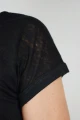 Schwarzes Leinen T-Shirt für Damen Detailansicht Kurzärmel