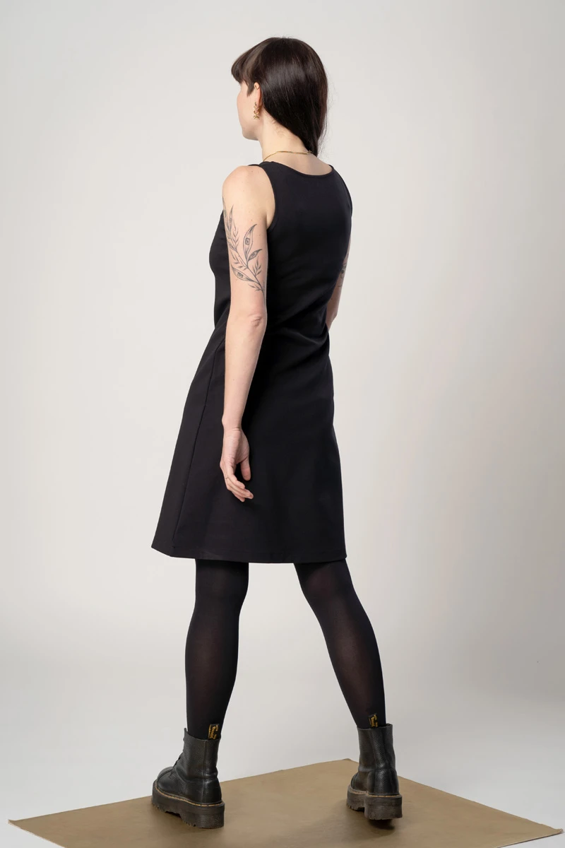 Kleid "Brenda" in Dunkelblau seitlich von hinten