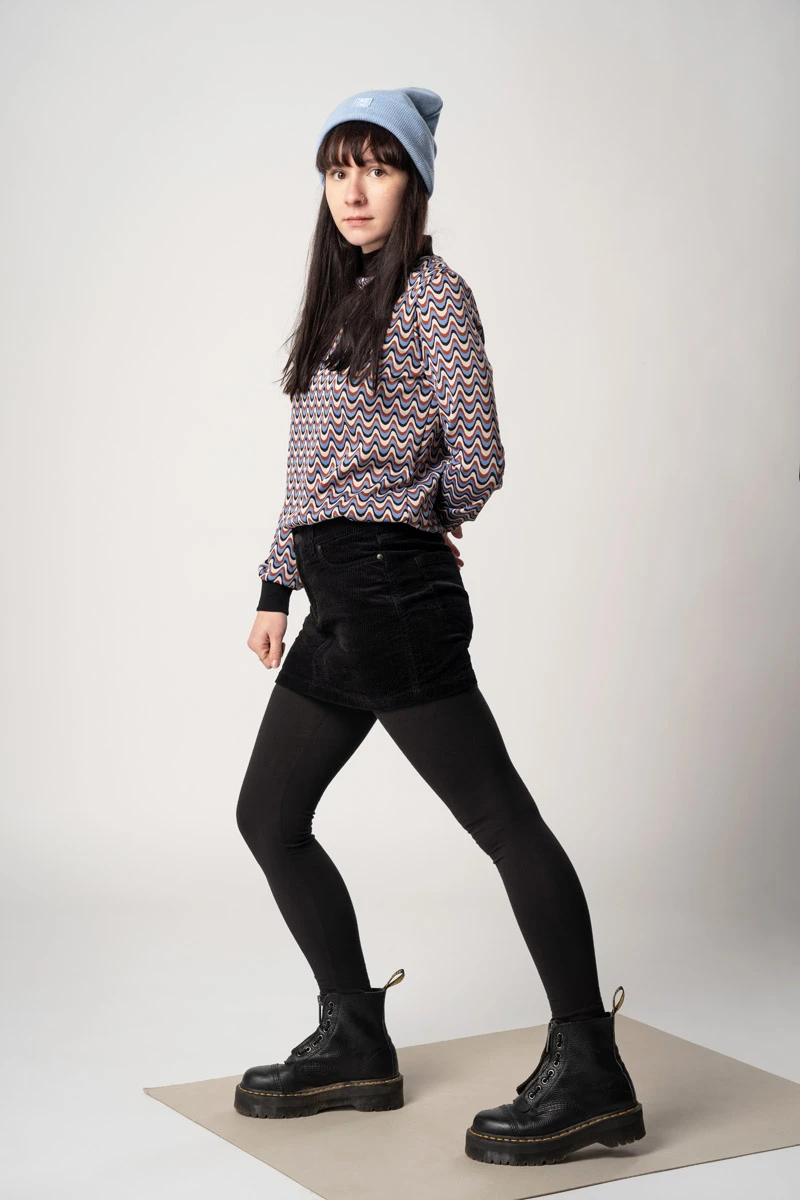 Minirock Cord "Jane Mini" Schwarz für Damen Breitcord Schwarz von linker Seite