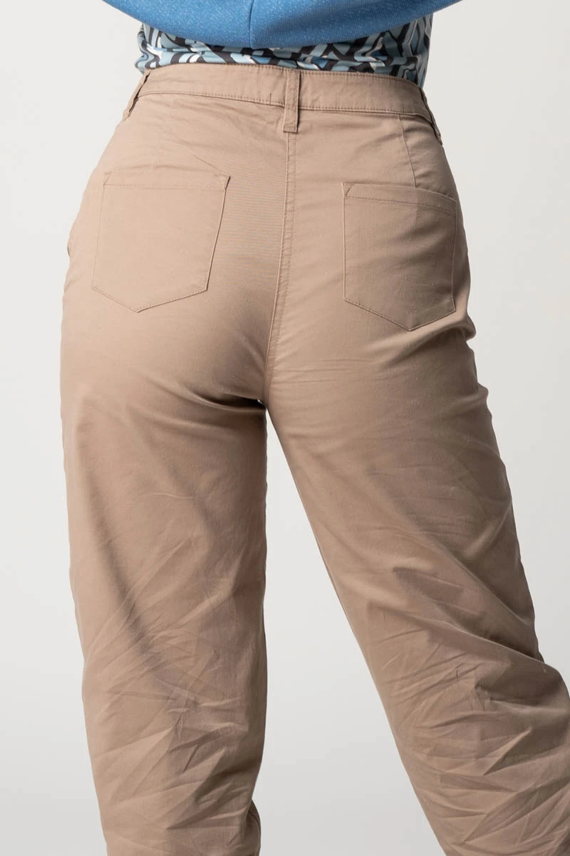 High Waist Hose für Damen Beige Baumwolle Rückansicht