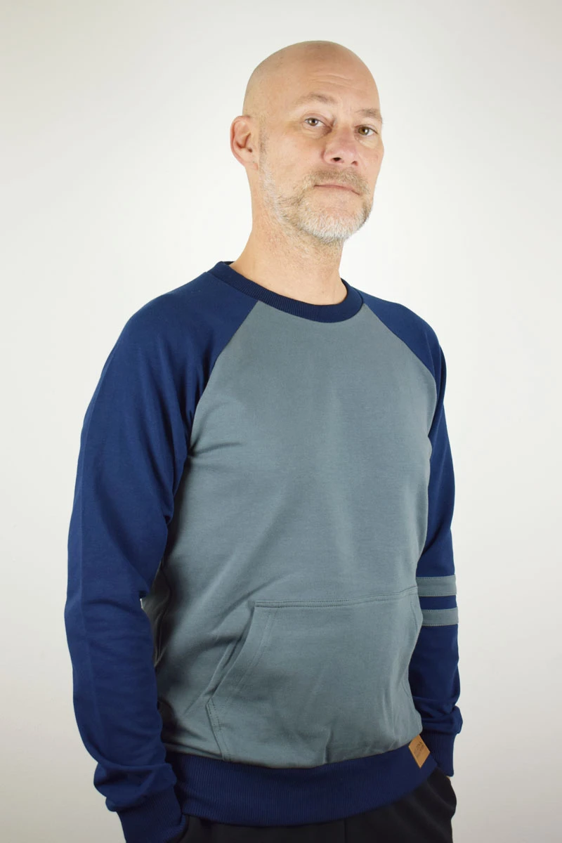 Sweatshirt für Herren aus Baumwolle in Blau und Grau Seitenansicht