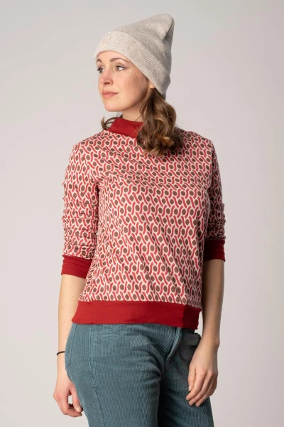 Stehkragen-Pullover "Ewe" - red brown cells seitlich von vorne