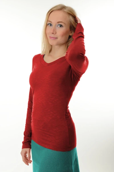 Langarmshirt aus Viskose für Damen in Rot Frontansicht