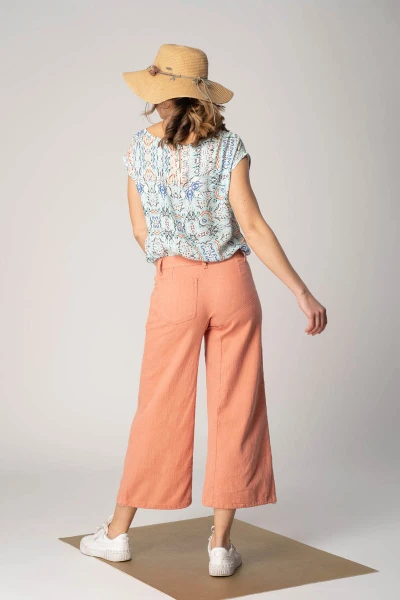 Wide Leg Leinenhose Damen Leinenmix Lachs Ansicht von vorne