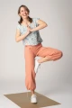 Wide Leg Leinenhose Damen Leinenmix Lachs Ansicht von vorne in Yoga-Pose