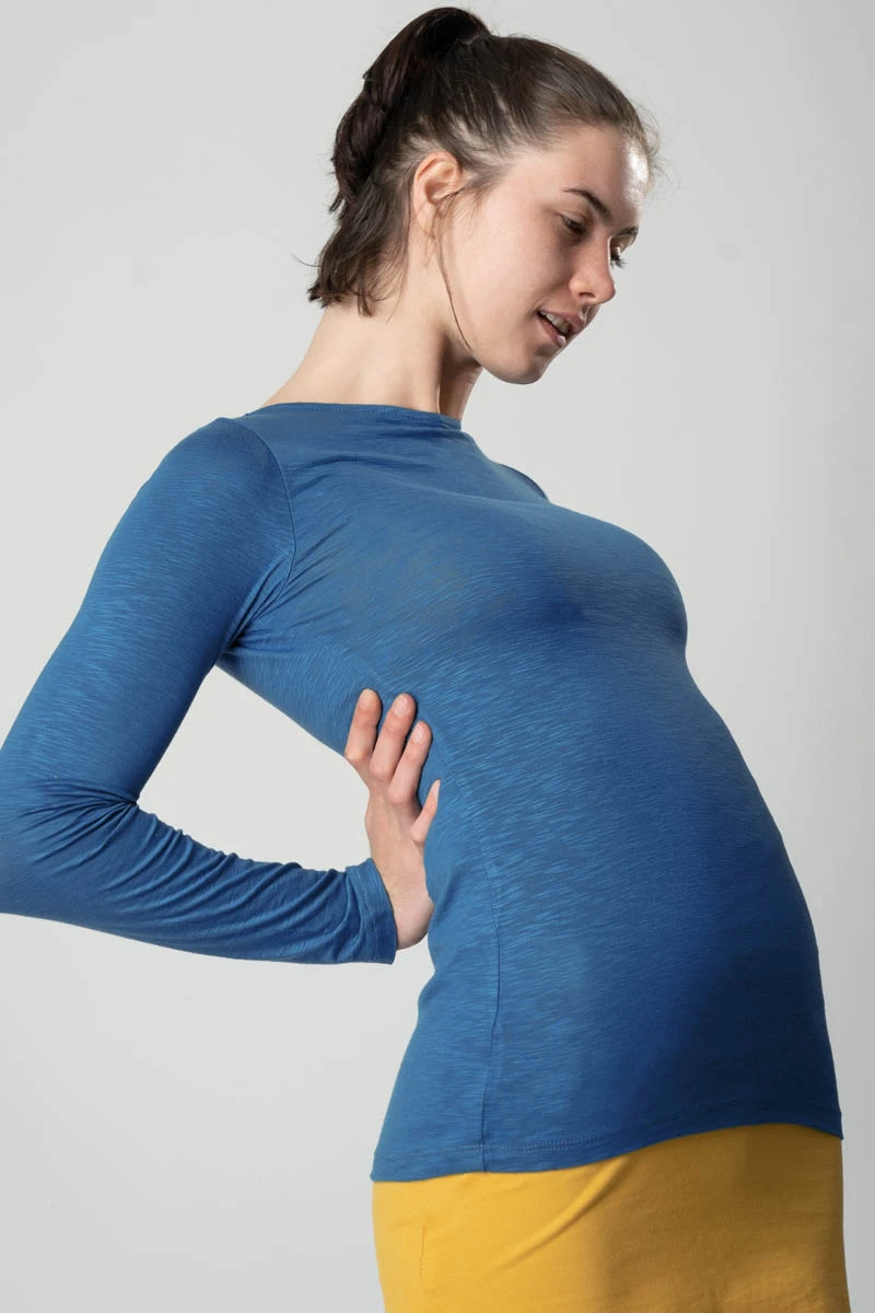 Blaues Langarmshirt aus Viskose für Damen Seitenansicht rechts