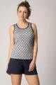 Tanktop Blau für Damen mit Papageien Muster Frontansicht