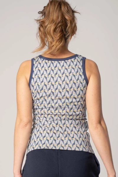 Tanktop Blau für Damen mit Papageien Muster Frontansicht