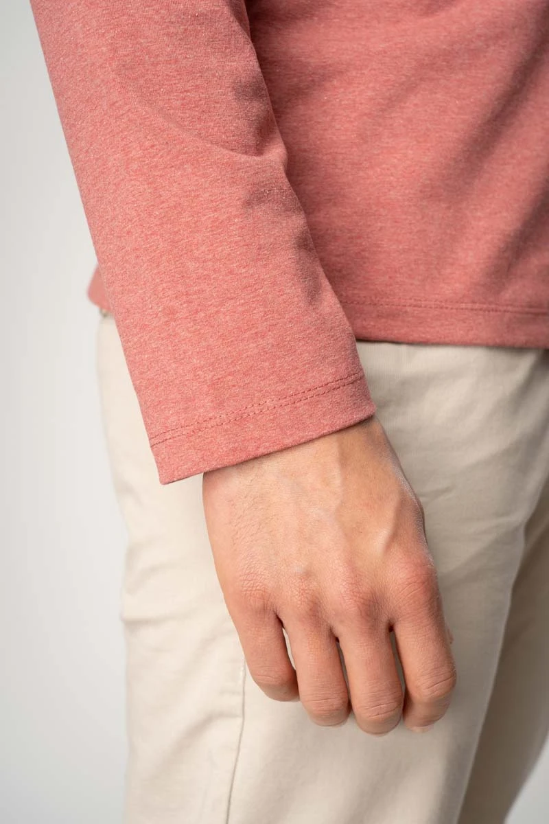 Langarmshirt für Herren in Rosa meliert Detailansicht Langärmel