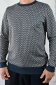 Pullover für Herren mit blauem Art Deco Muster Nahansicht Front