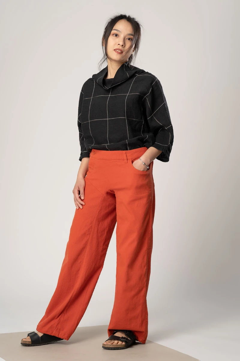 Wide Leg Hose für Damen Orange Ansicht seitlich von vorne