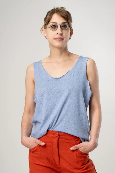 Tanktop in Hellblau für Damen aus Baumwolle Ansicht Nahansicht Front