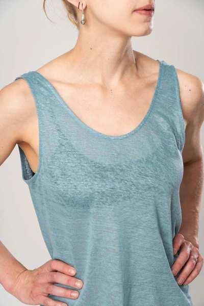 Tanktop aus Leinen für Damen in Türkis Detailansicht Front