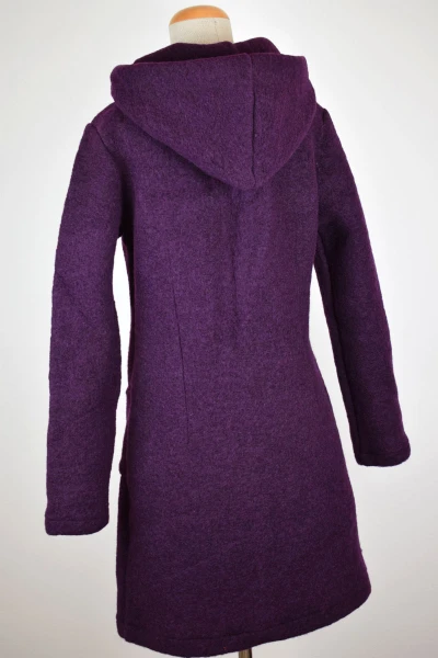 Wollmantel für Damen in Aubergine mit Kapuze