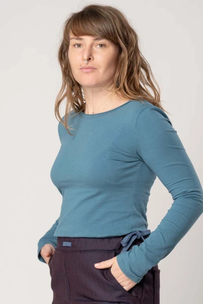 Langarmshirt aus Biobaumwolle für Damen in Taubenblau