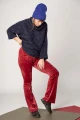 Bootcut Leggings Damen Rot Samt Ansicht rechte Seite