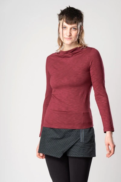 Langarmshirt aus Viskose für Damen in Weinrot