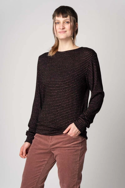 Pullover Damen Schwarz Rosa gestreift in Kombi mit Cordhose