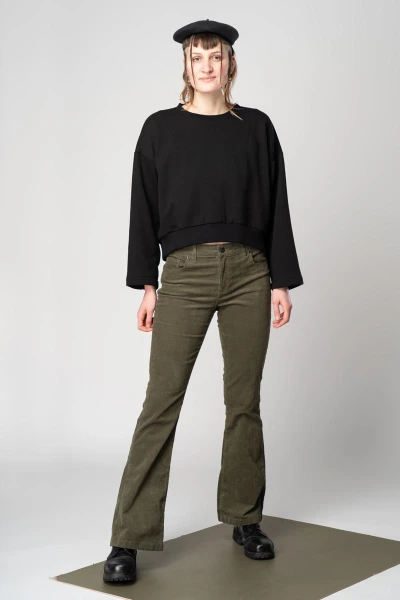 Bootcut Cordhose Damen Grün Ansicht Front