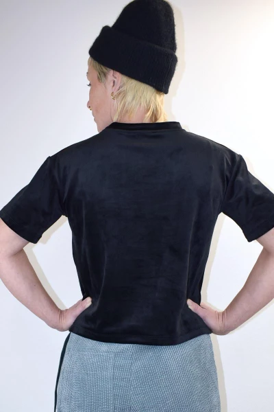 Samt T-Shirt für Damen in Schwarz