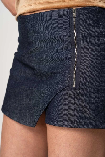 Hosenrock kurz für Damen in Jeansblau Detailansicht Reißverschluss