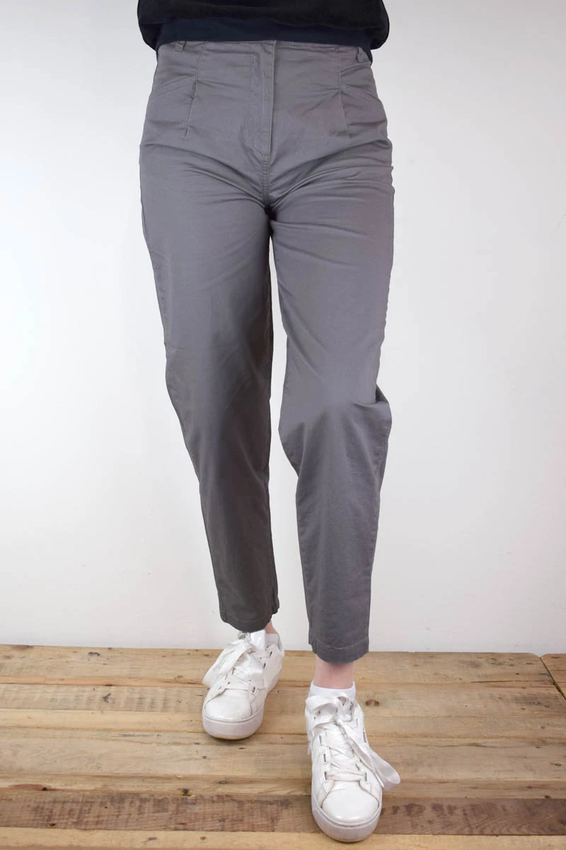 High Waist Hose für Damen im Mom-Style Baumwolle Grau Frontansicht