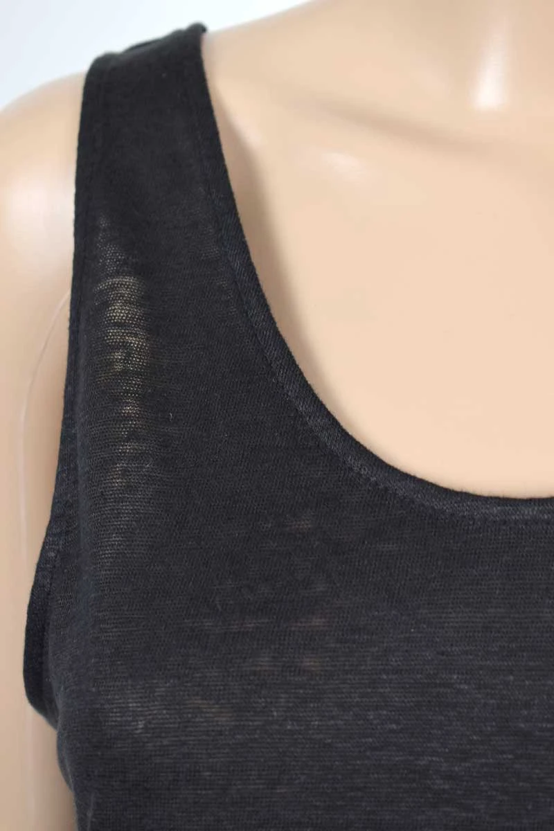 Tanktop für Damen in Schwarz aus Leinen Detailansicht Träger