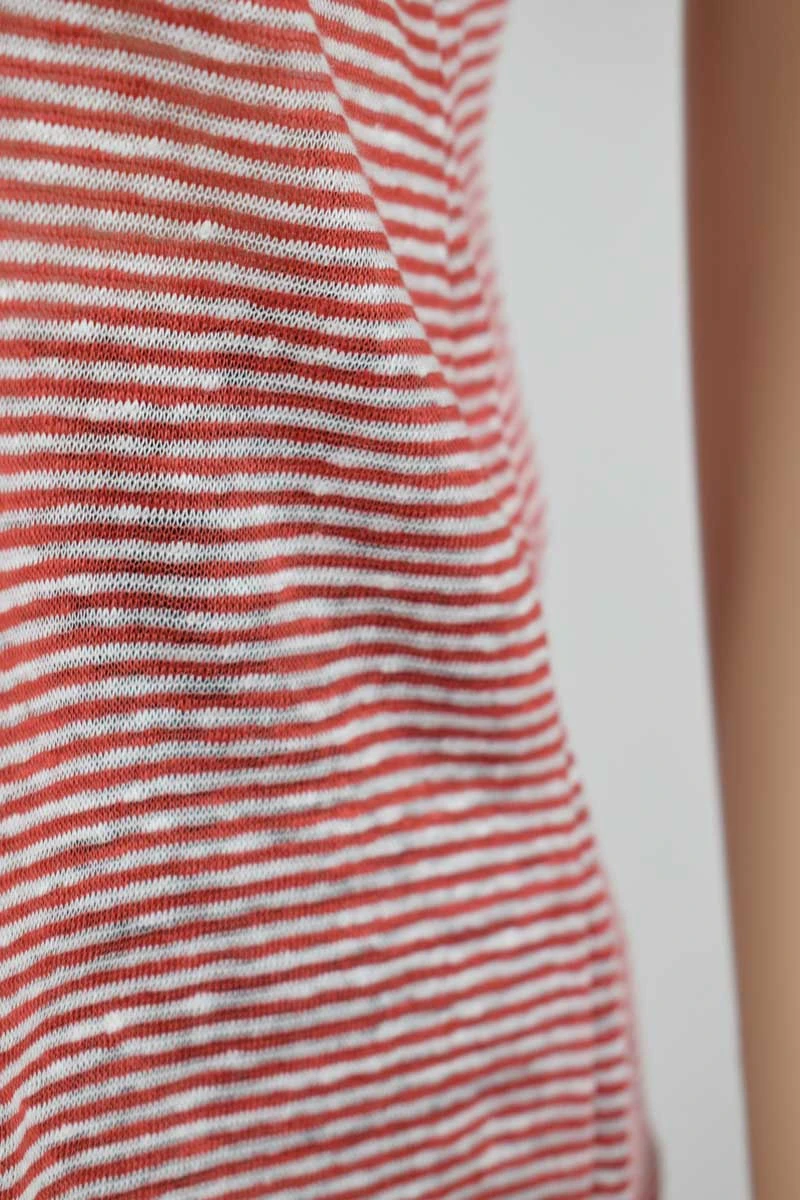 Tanktop aus Leinen für Damen in Rot-Weiss gestreift Detailansicht Muster