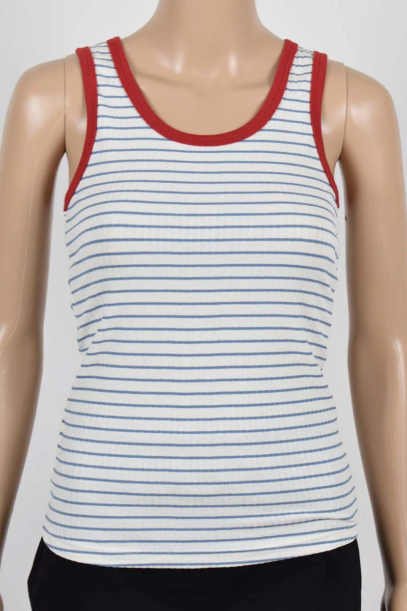 Tanktop Damen Weiß mit hellblauen Streifen