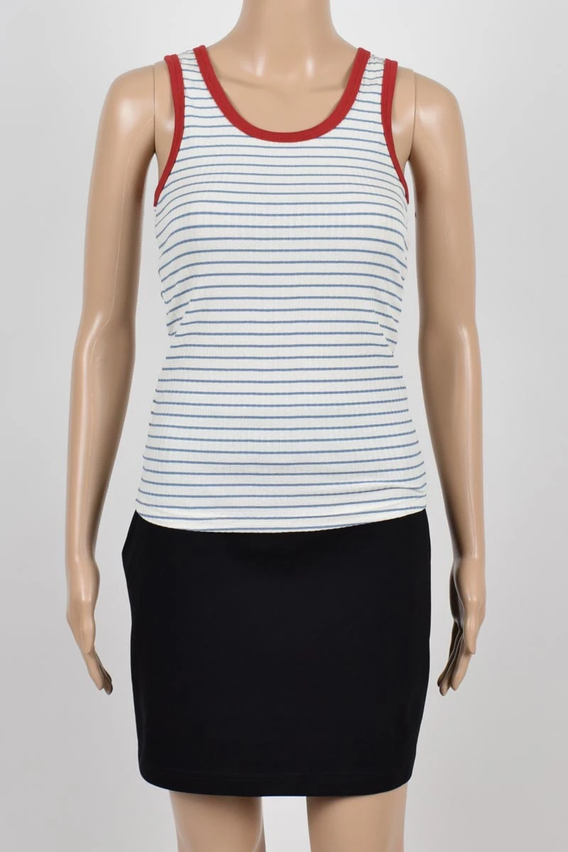 Tanktop Damen Weiß mit hellblauen Streifen Ansicht Front