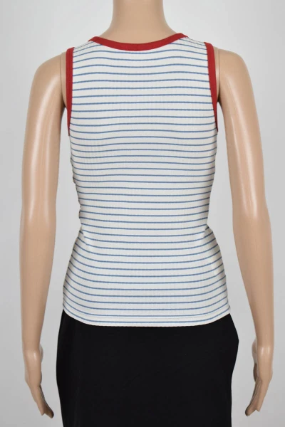 Tanktop Damen Weiß mit hellblauen Streifen