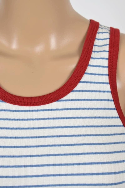 Tanktop Damen Weiß mit hellblauen Streifen Detailansicht