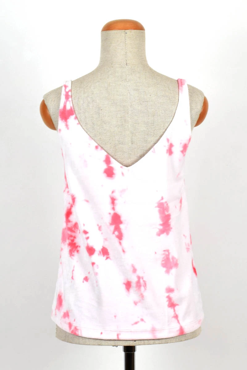 Tanktop aus Nickisamt mit Batikmuster in Weiß und Rot Rückansicht