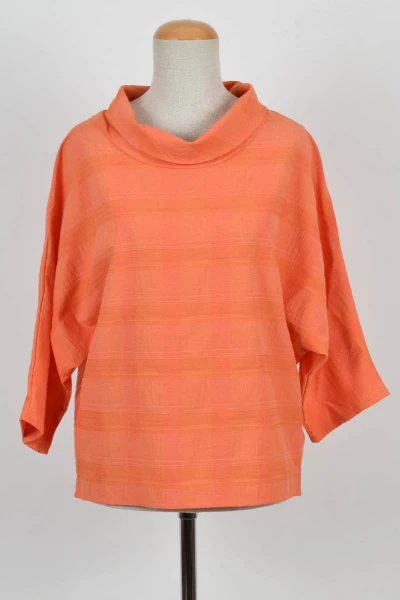 Damenbluse mit Stehkragen und Dreibviertel-Arm in Orange Ansicht Front