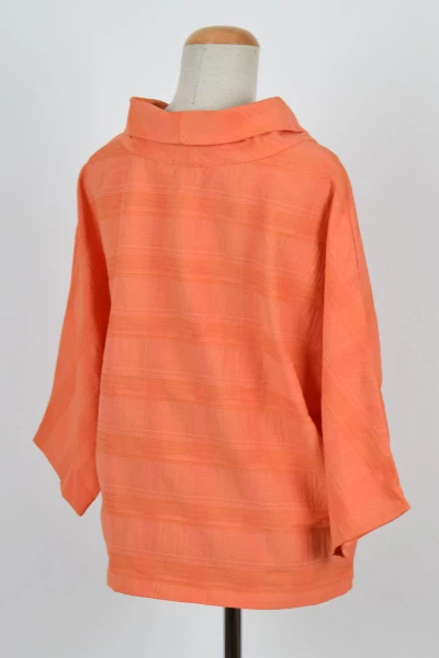 Damenbluse mit Stehkragen und Dreibviertel-Arm in Orange Ansicht Front